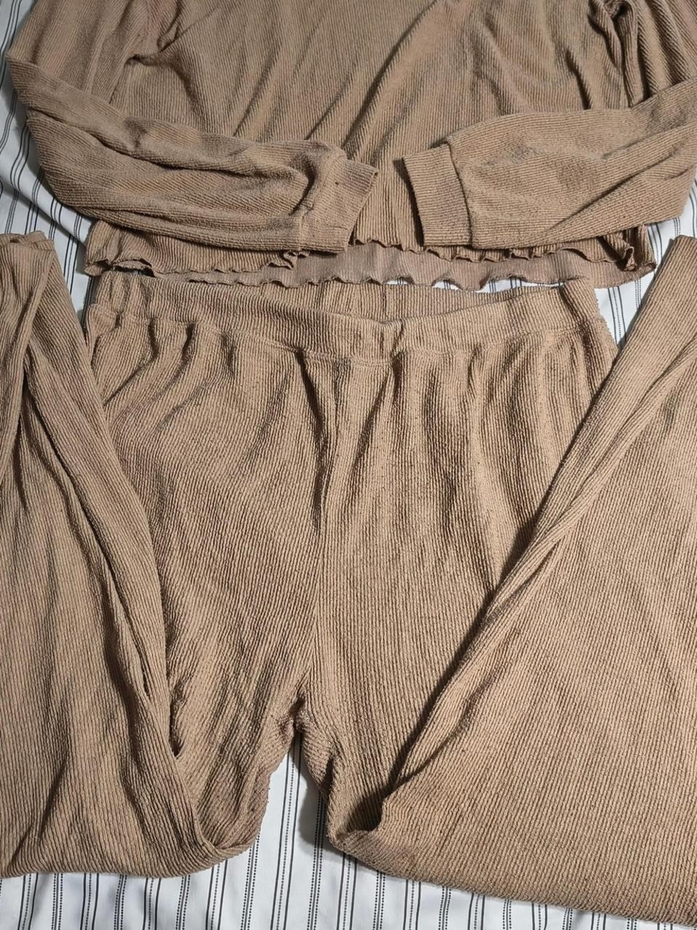 No Boundaries Two-Piece Ribbed Lounge Set in Tan